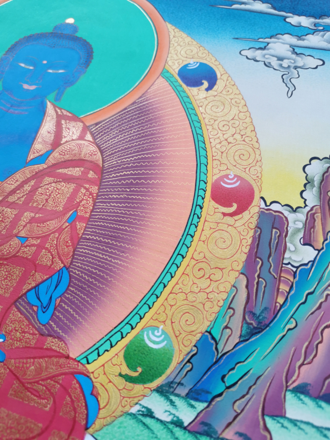 Thangka - Medizin Buddha | ca. 55x42cm | Exklusives Einzelstück